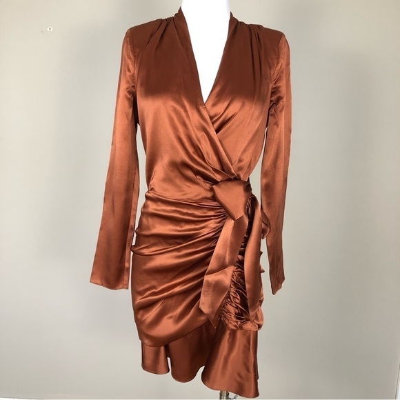 Veronica Beard Dresses & Skirts - Veronica Beard Agatha Cognac silk sexy body con wrap mini dress NWT 6